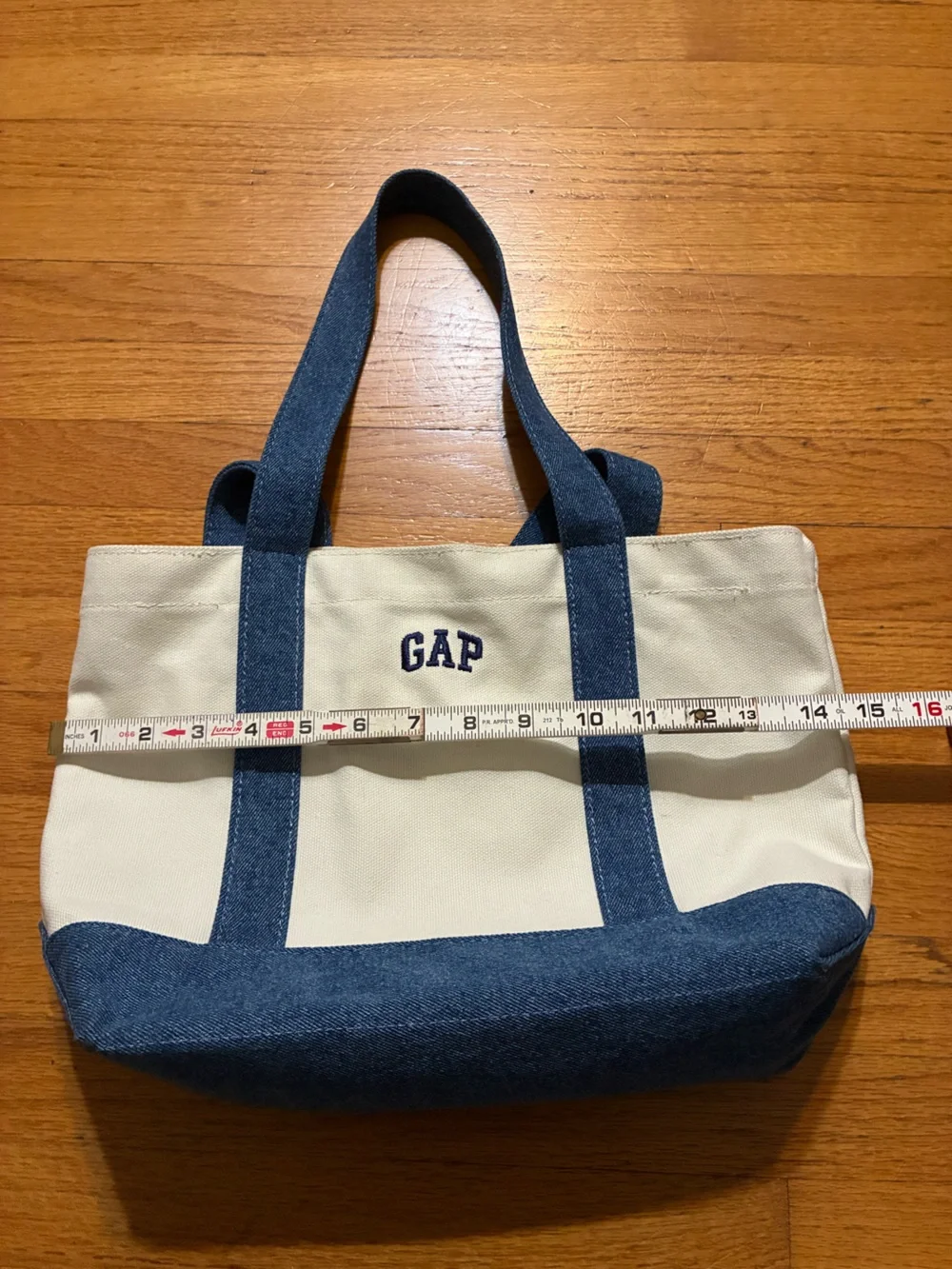GAP Cream Canvas Mini Tote with Denim Trim and Straps